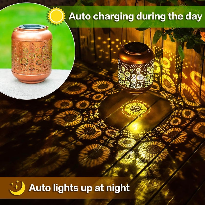 EZTZEN Sunflower Solar Lanterns Outdoor Waterproof Hanging Solar Lights Sunflower Gifts for Women Men Mom Metal Decorative LED Outdoor Lanterns for Patio,Lawn,Landscape, Garden Decor, Yard Decoration - Image 3